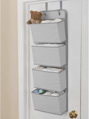 Delta Children 4 Pocket Nursery Organizer Dove Gray Over Door Baby Storage NEW
